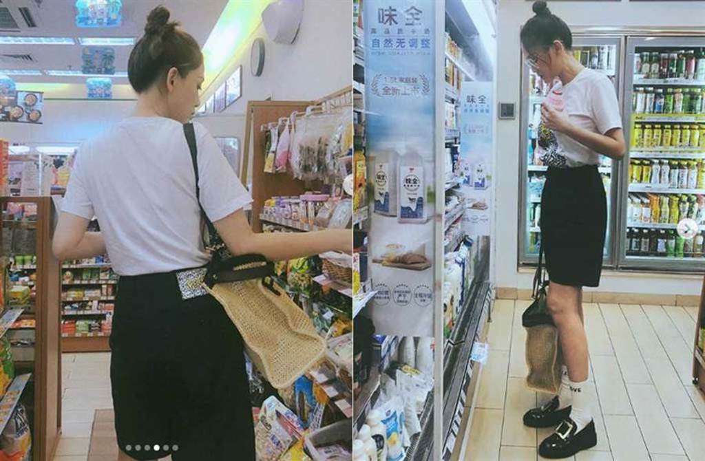 陳喬恩零偽裝到便利商店買東西,被拍了全身照,根本看不出已經41歲。(取材自陳喬恩IG)