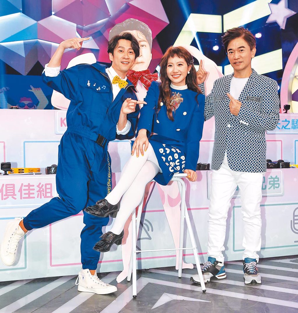 吳宗憲（右起）、Lulu、陳漢典主持《綜藝大熱門》默契佳。（三立提供）