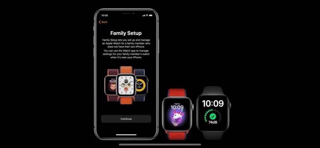 蘋果推出全新的Family Set Up家人共享設定，1台手機即可配對多支Apple Watch，讓小孩或長輩就算沒有iPhone也能輕鬆使用。（翻攝直播畫面）