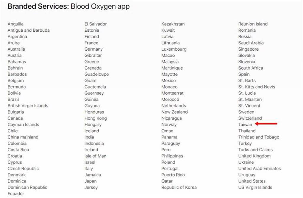蘋果官網顯示 watchOS 7 血氧App確定會在台灣上架。(摘自蘋果官網)
