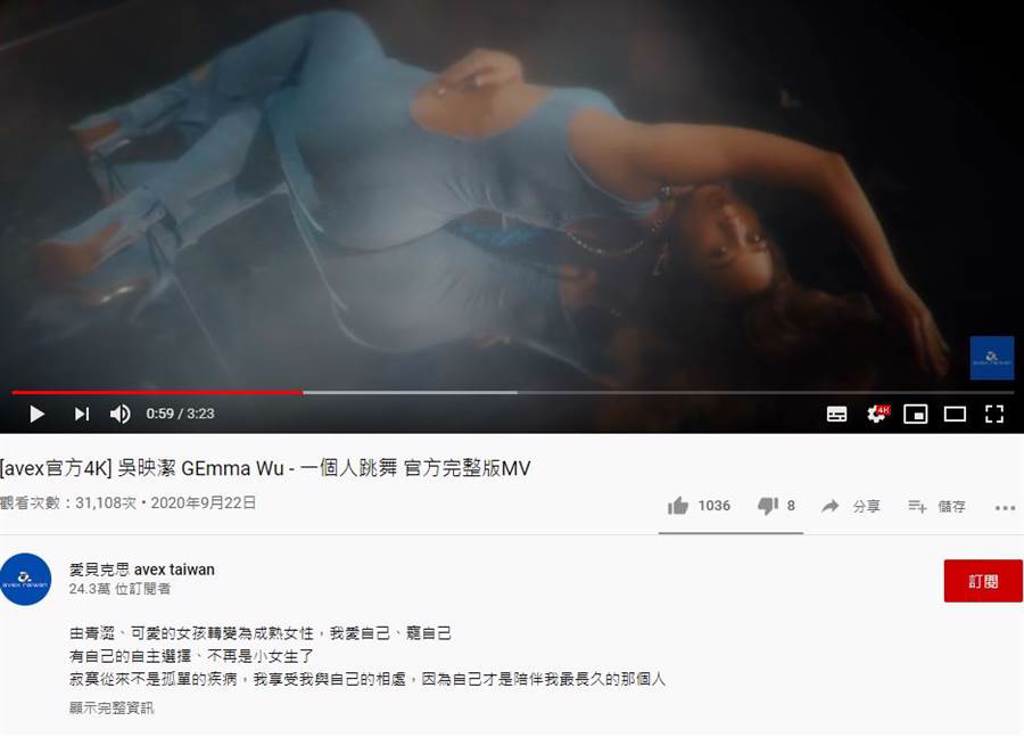 在新歌MV中，鬼鬼穿上一襲天藍色連體衣辣秀纖瘦曲線。（圖／YOUTUBE@愛貝克思 avex taiwan）