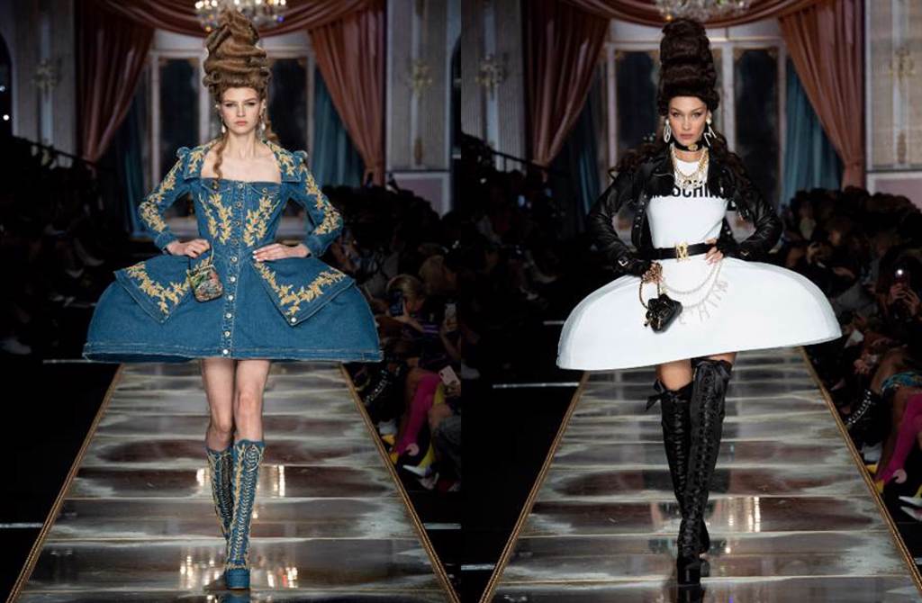 從瑪麗·安東尼(Marie Antoinette)的鍍金奢侈品到東京的繽紛糖果色調，Jeremy Scott 的 MOSCHINO 2020 秋冬女裝系列是關於華麗幻想、視覺感十足的趣味和理所當然的戲謔。（圖／品牌提供）