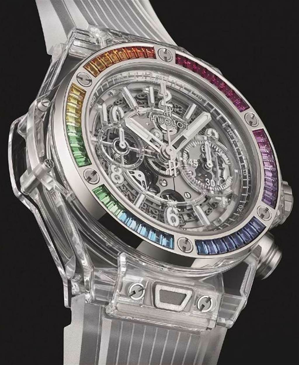 HOBLOT BIG BANG UNICO藍寶石彩虹腕表，全台1只，291萬1000元。（微風提供）