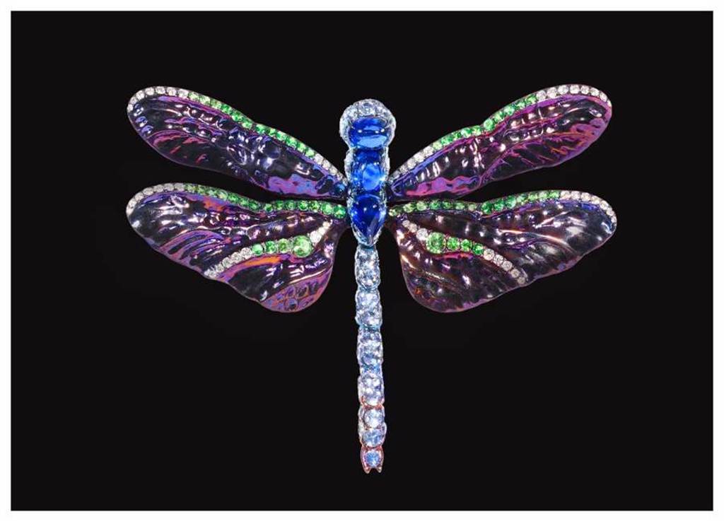 圖二：AKACHEN藍寶石蜻蜓胸針，藍寶石、鑽石、沙弗萊石。（ AKACHEN 提供）