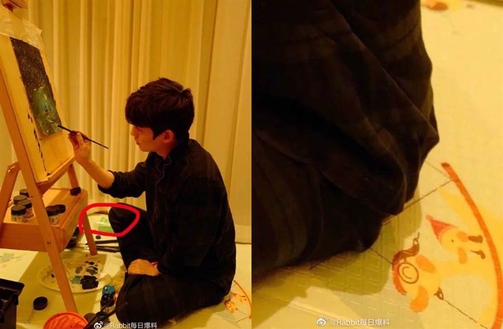 網友發現朱一龍曬照出現嬰兒濕紙巾和爬行墊。（圖／翻攝自Rabbit每日爆料微博）