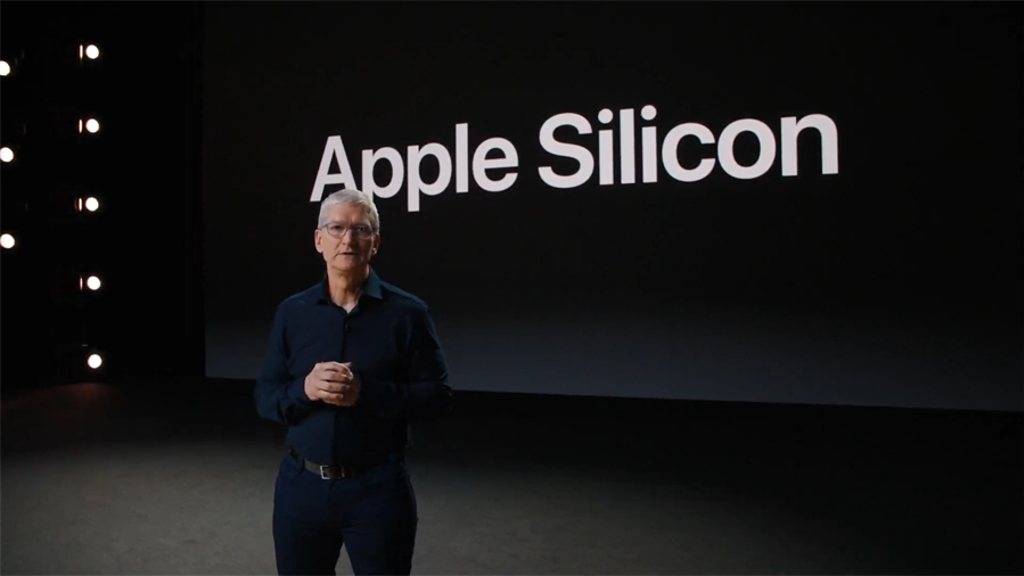 蘋果CEO Tim Cook在WWDC20宣布蘋果Mac將轉用Apple Silicon的重大大計畫，新品預計2020年底前推出。（摘自蘋果官網直播畫面）