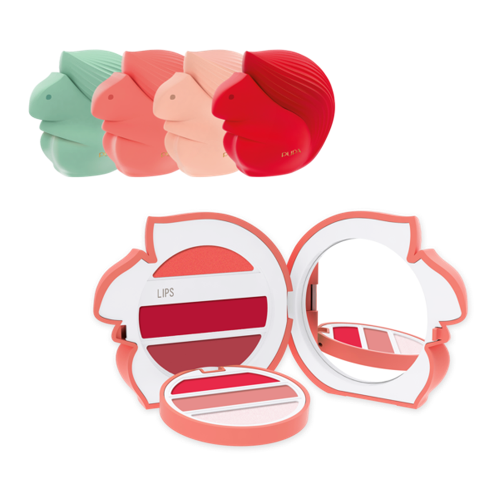 迷你松鼠唇彩盒NT750，外盒有「榛果、楓糖、薄荷、蘋果」4款顏色，每款搭配不同唇彩配色，含6色唇彩，有霧面、光澤、唇蜜三種類型。（圖／品牌提供）