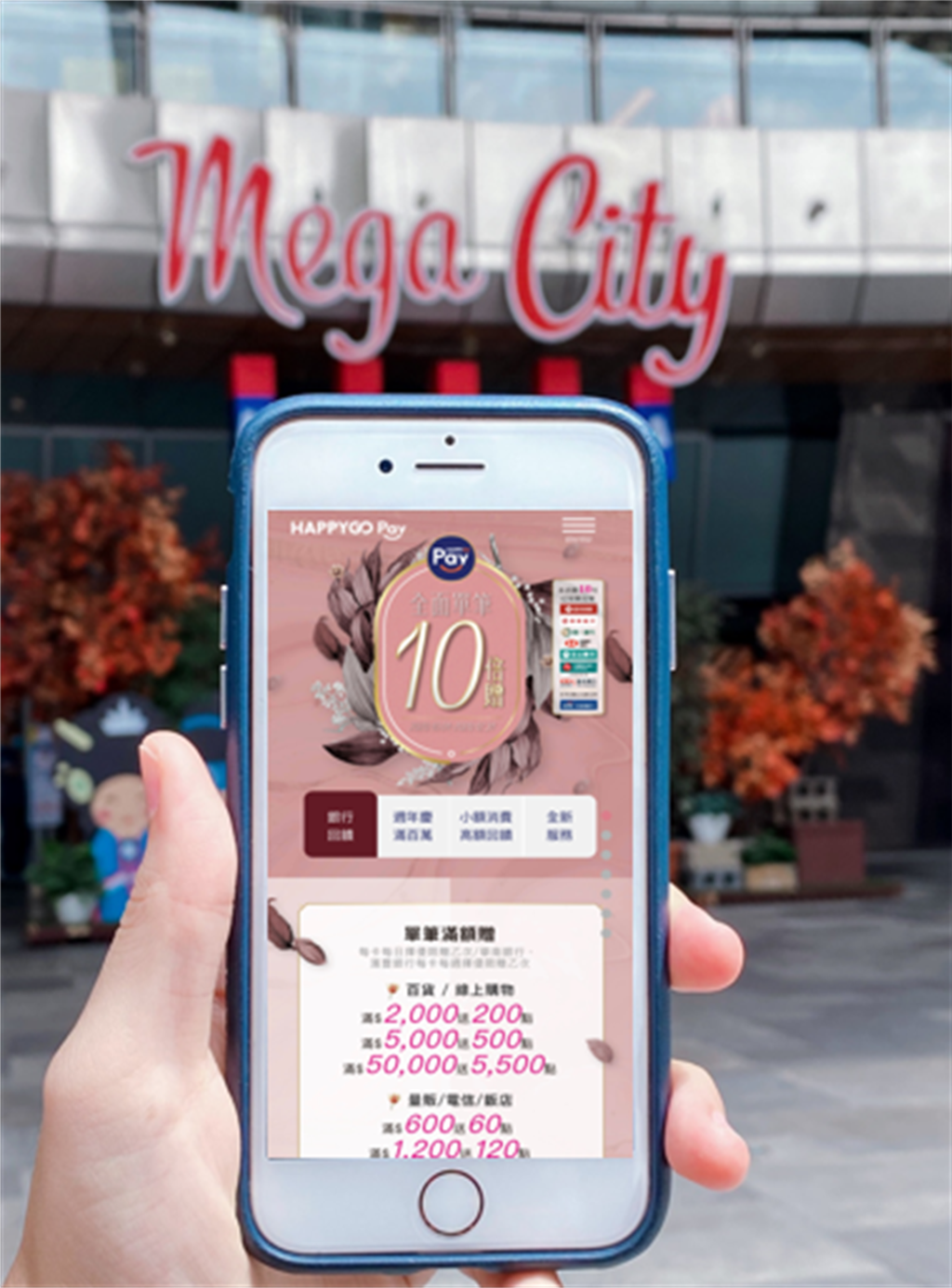HAPPY GO Pay祭出200萬點回饋卡友，於SOGO、遠百、遠東巨城購物中心和遠企購物中心周慶期間消費滿3萬元，有機會抽最大獎3萬點HAPPY GO點數。（HAPPY GO提供）