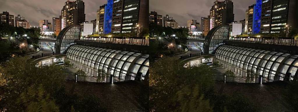 iPhone 12(左）與iPhone 11拍主鏡頭夜景模式比較（1）。（Anfernee Shih提供／黃慧雯台北傳真）