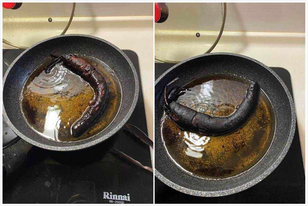 一位女網友近日嘗試在家試炸「脆皮肥腸」，然而網友卻被她所貼出的「暗黑料理」照給驚呆了。（摘自爆廢1公社）