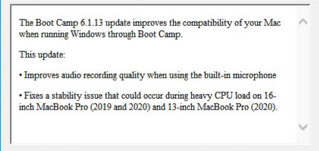 蘋果最新釋出的Boot Camp 軟體更新中，意外提及了2020年新款16吋MacBook Pro。(摘自MacRumors)