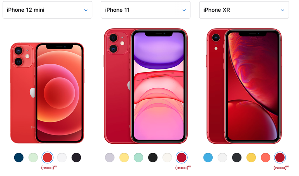 iPhone 12 mini、iPhone 11以及iPhone XR的紅色都略有不同。（摘自蘋果官網）