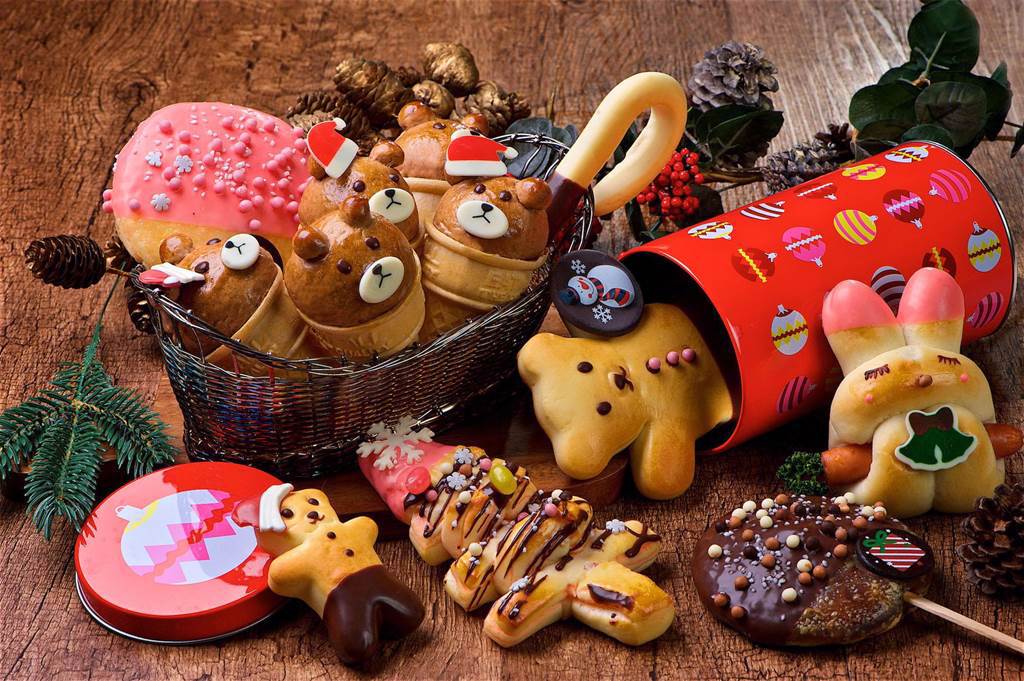 台北神旺大飯店1樓的普諾麵包坊推出ㄧ系列可愛美味的耶誕限定商品。（台北神旺大飯店提供）