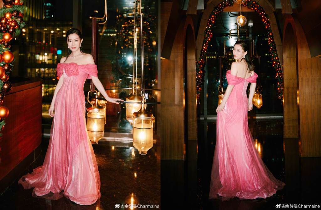佘詩曼身穿一襲玫瑰粉色長裙現身2020 COSMO時尚盛典。（圖／摘自微博@佘詩曼Charmaine）