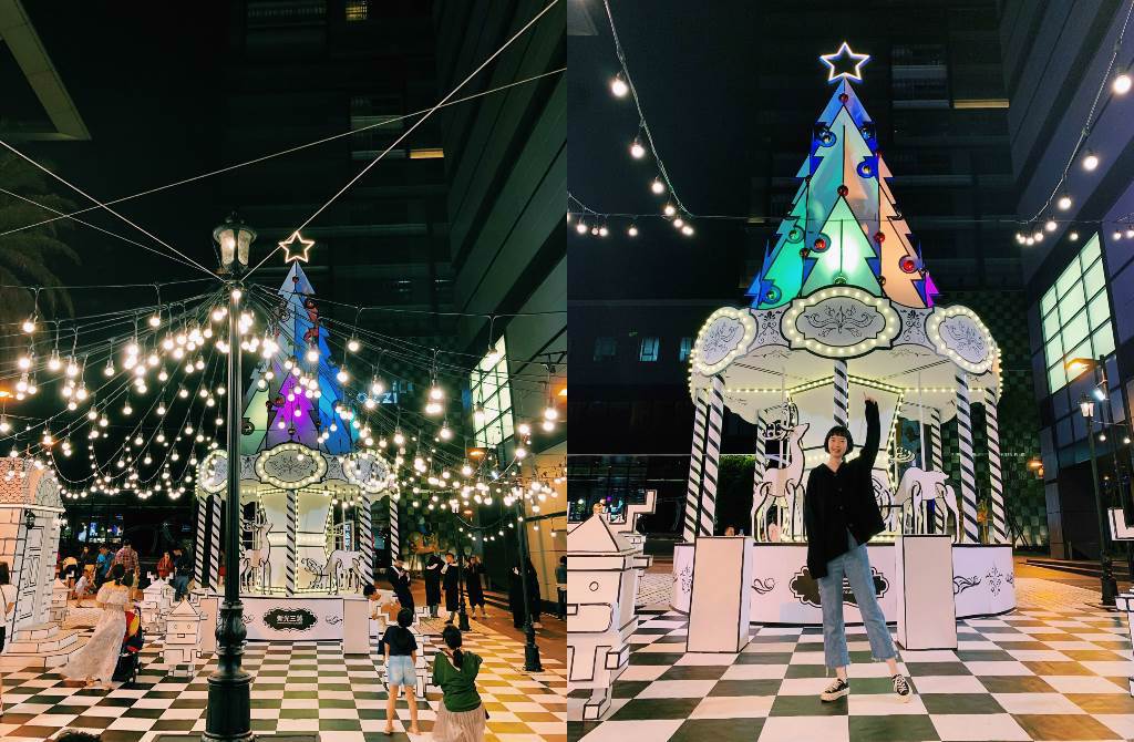 台南新天地推出全台首創2D超現實的耶誕景點，讓人一踏進去彷彿掉進2D世界中的「Walking In White 白色耶誕」。（圖／品牌提供）
