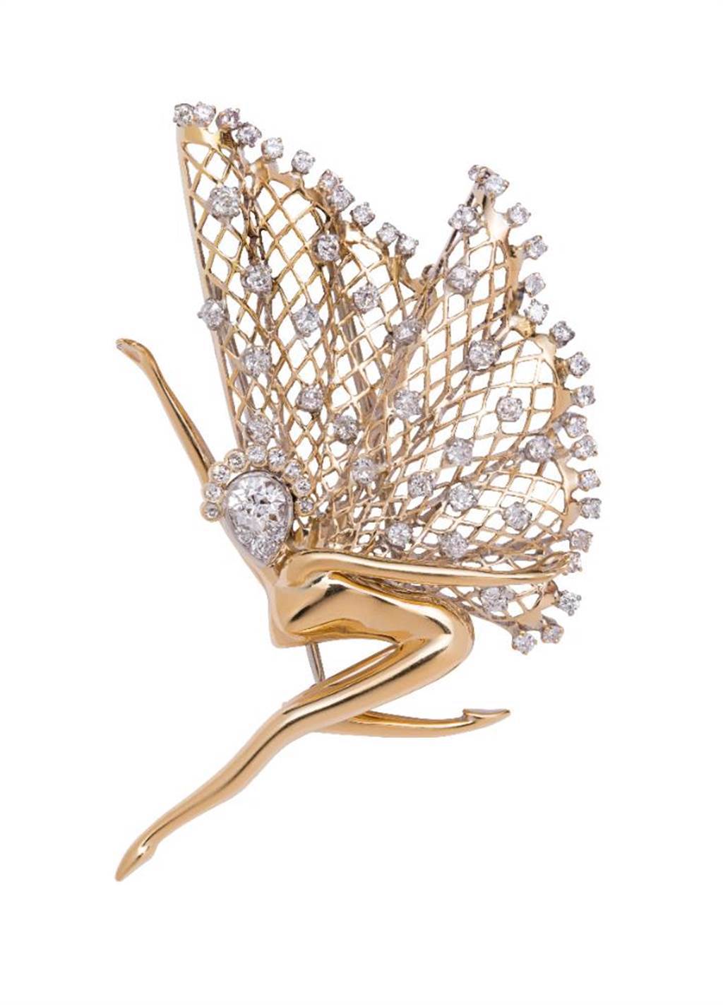 梵克雅寶Heritage典藏系列1945年的Fairy胸針，K金與鈀金鑲鑽石，730萬元。（Van Cleef & Arpels提供）