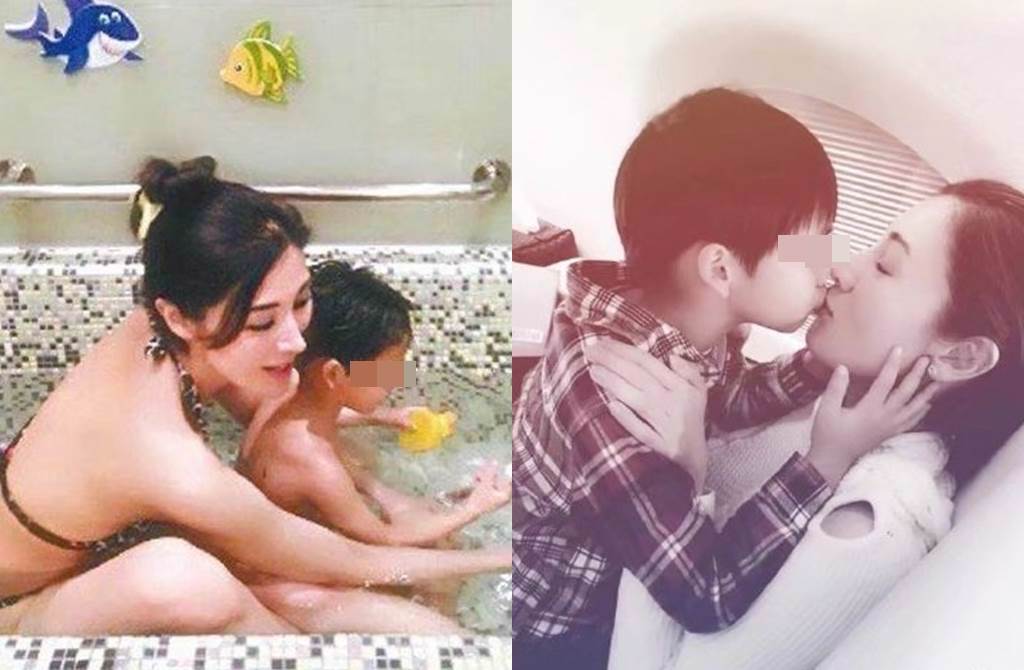 李嘉欣先前分享和兒子共浴、親吻照。（圖／翻攝自微博）