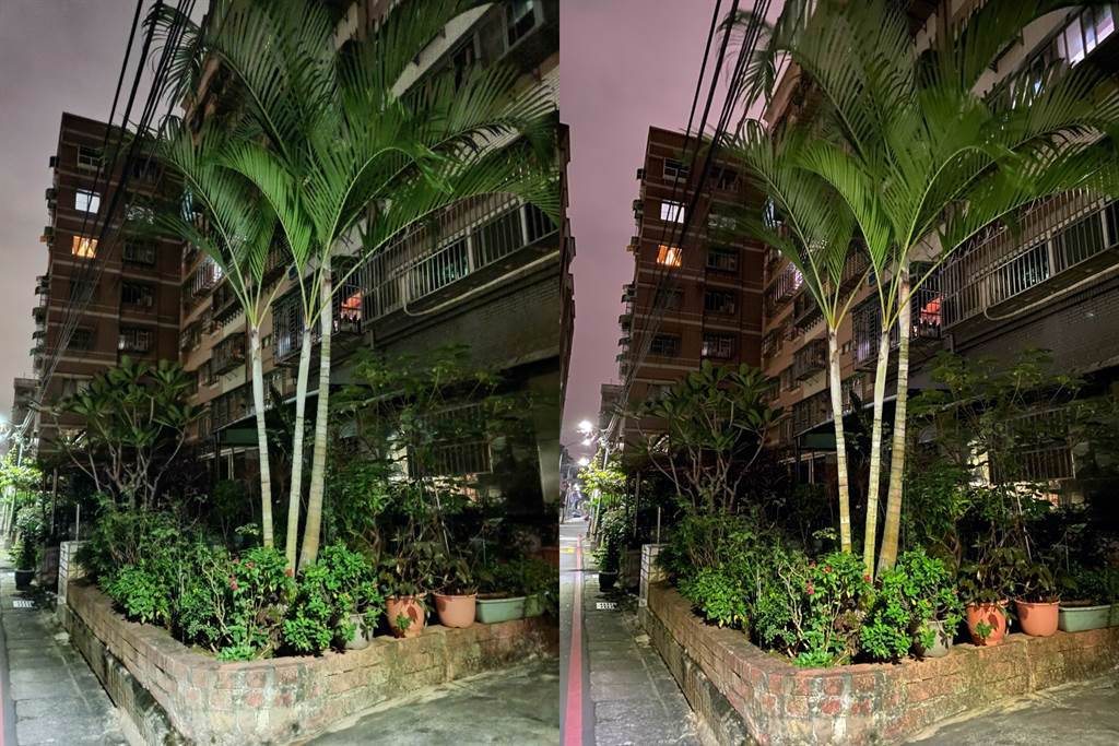 realme X7 Pro與iPhone 11 Pro Max(右）的夜間實拍對比（3）。（黃慧雯攝）
