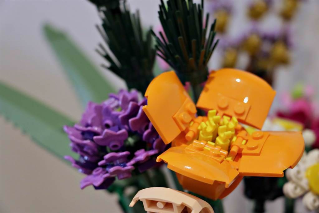 LEGO 10280花束細節：罌粟與紫菀。（黃慧雯攝）