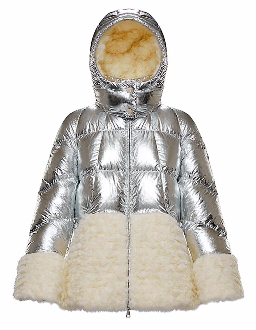 Moncler Algenubi環保皮草飾邊女裝羽絨外套，7萬2000元。（Moncler提供）