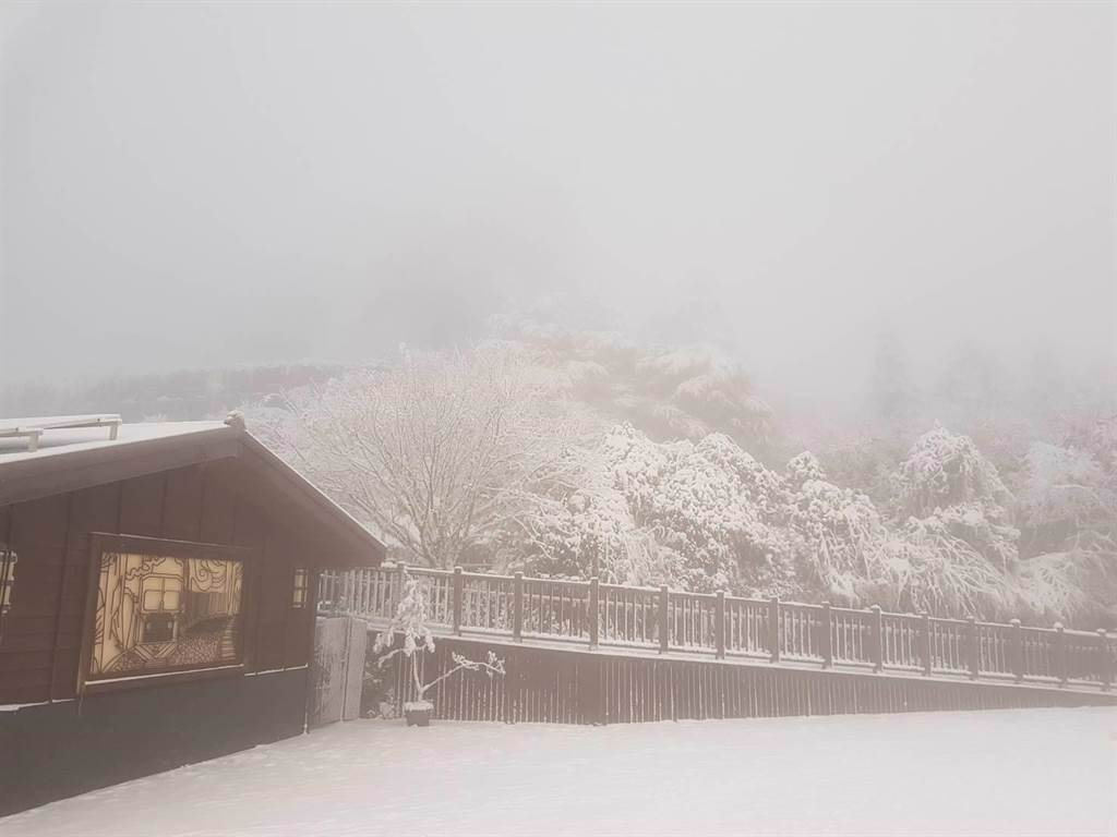 雖然因水氣不足已停止下雪，但低溫持續，太平山上仍舊是白茫茫 的銀白色世界。（羅東林管處提供／胡健森宜蘭傳真）