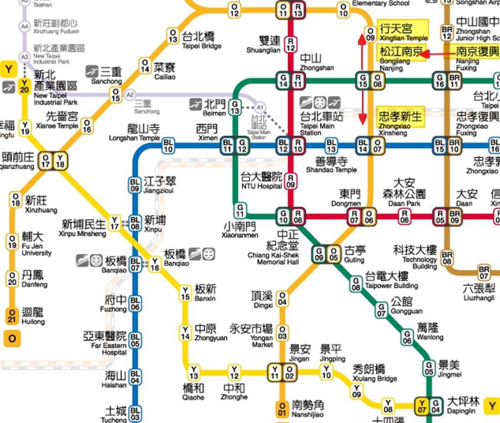 該網友從松江南京搭上通往南勢角的班車，抵達下一站卻還是松江南京站。(翻攝自臺北大眾捷運公司)