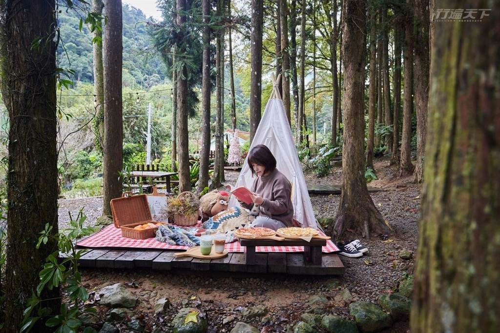 選一處自己喜歡的杉樹林中平台，鋪好野餐墊享受放空的Picnic。(圖／行遍天下提供)