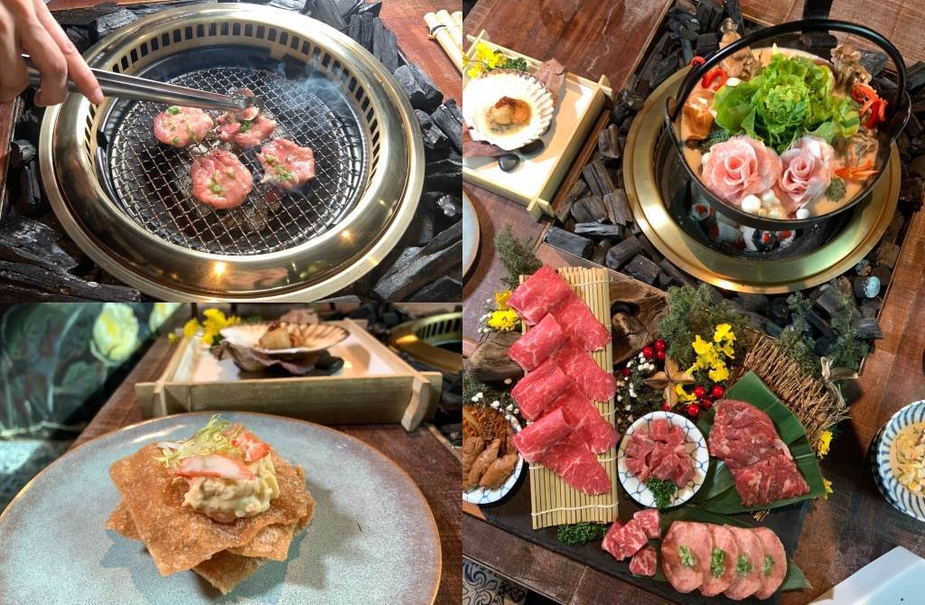 除了華麗鍋物結合燒烤，更搭配成日本會席套餐，光是前菜就有龍蝦、海鑽石鮑魚、掌心大的乾煎扇貝。（圖／楊婕安攝）