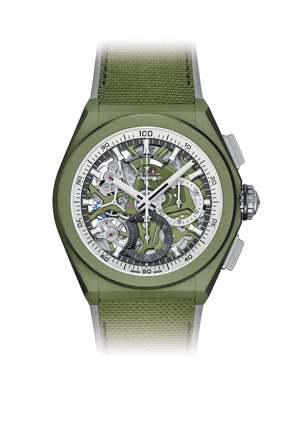 ZENITH軍綠色DEFY EP21 Urban Jungle腕表，46萬4800元。（ZENITH提供）