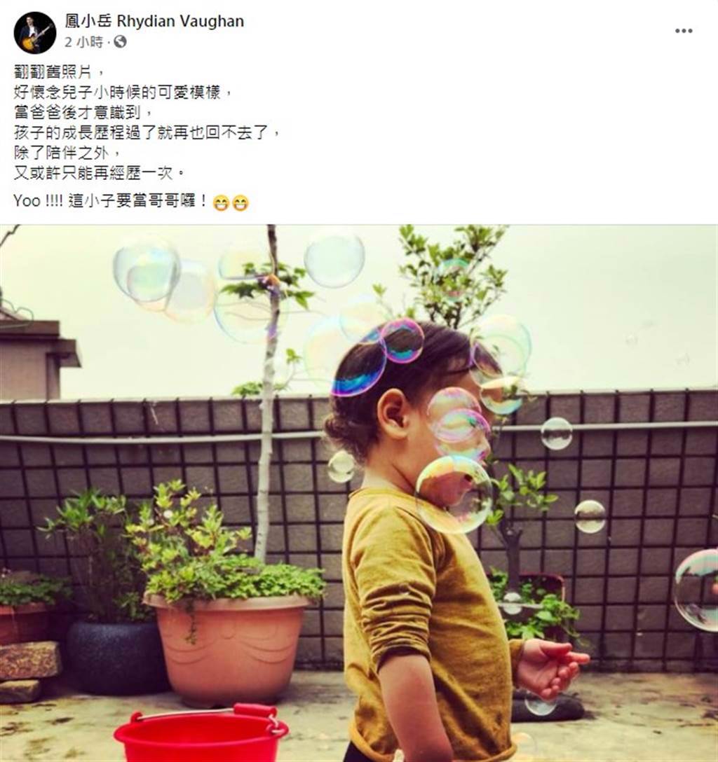 鳳小岳31日在臉書宣布老婆懷第二胎。（圖／FB@鳳小岳）