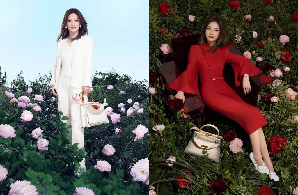趙薇身著FENDI 2021春夏系列白色棉質針織套裝及正紅色修身連衣裙盡顯優雅姿態。（圖／品牌提供）