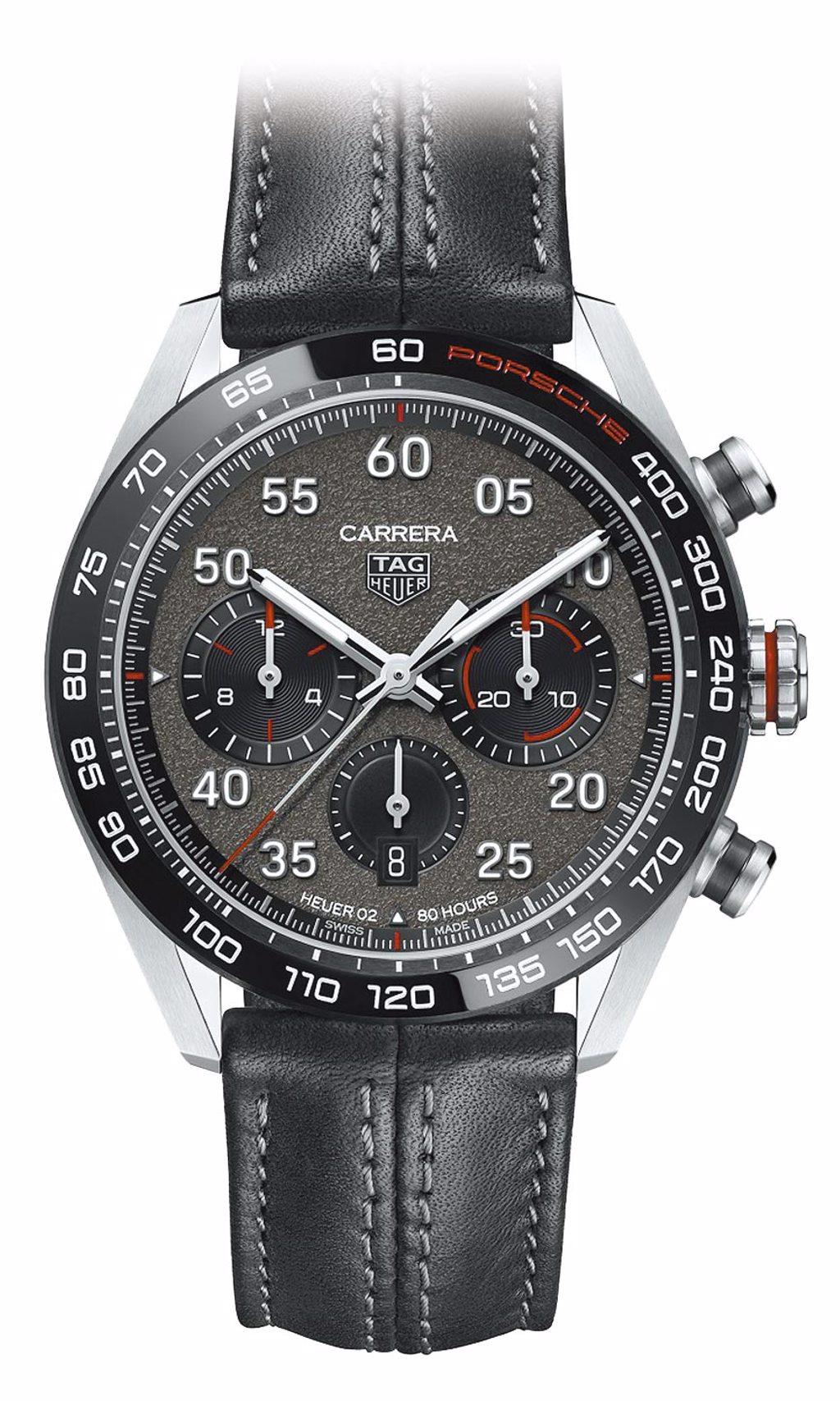 泰格豪雅TAG Heuer Carrera保時捷自動計時腕表，皮帶款19萬1800元。（TAG Heuer提供）
