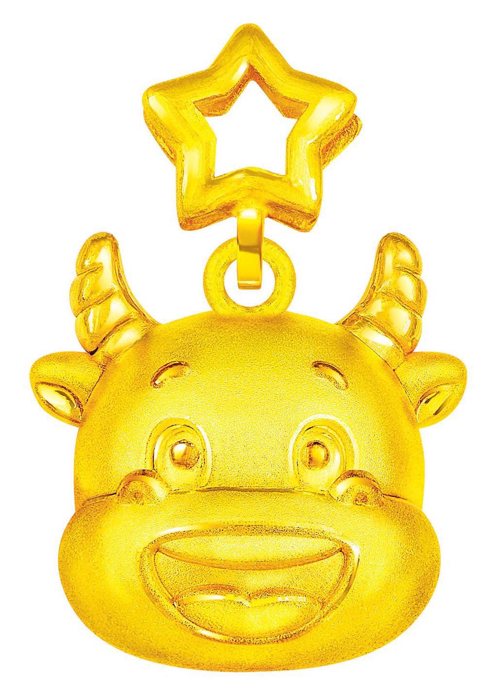 周大福在中國年主打牛年「金牛送福」為主題的金飾和黃金擺件，生肖金飾9900元起。（周大福提供）