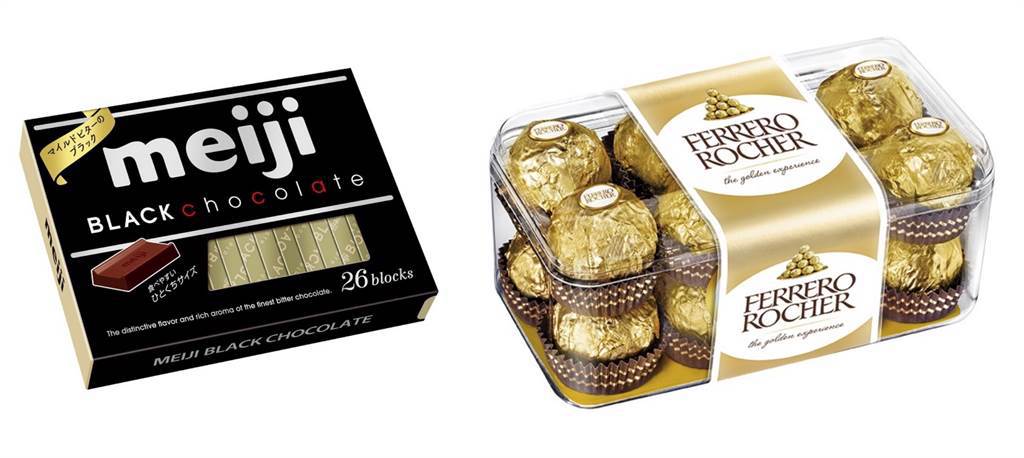全聯推出明治代可可脂黑巧克力（左）與義大利金沙巧克力箱購活動。（全聯提供／黃慧雯台北傳真）
