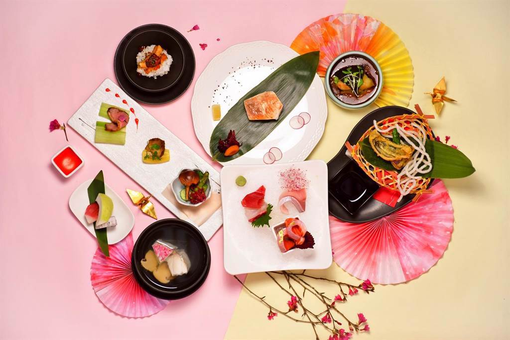 日式櫻花套餐以當季時令食材，櫻花入菜。（涵碧樓提供／廖志晃南投傳真）