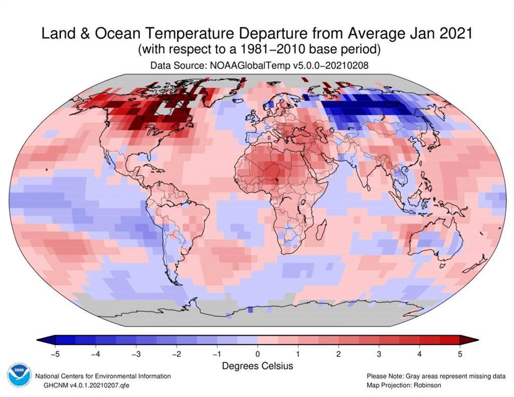鄭明典分享1月全球均溫圖，指今年是142年以來第7高溫。（圖／翻攝自鄭明典臉書）