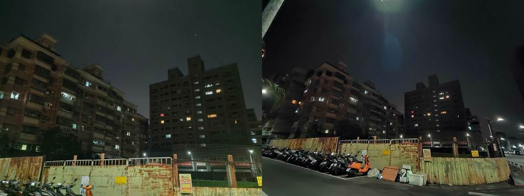 OPPO Reno5主鏡頭與超廣角鏡頭夜間拍攝。（黃慧雯攝）