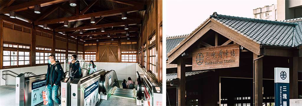 採木構造的三塊厝車站與日治時期留下的木造舊站相呼應。（攝影/陳建豪）