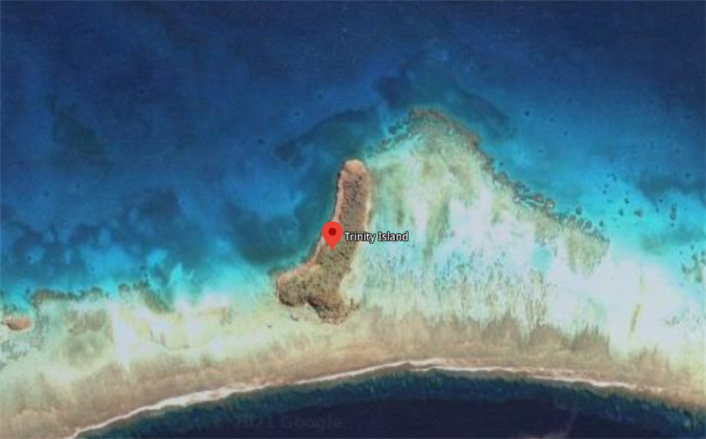 美國一名3寶媽無意間在太平洋發現一個形狀神似男性生殖器的神祕島嶼。(圖翻攝自Google Map)
