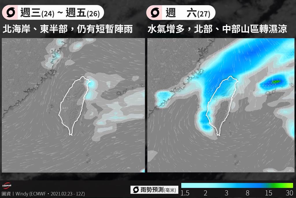 粉專「台灣颱風論壇｜天氣特急」表示，明起天氣逐漸恢復晴朗，下一波鋒面會在周末報到，將替3地帶來雨勢。(摘自台灣颱風論壇)