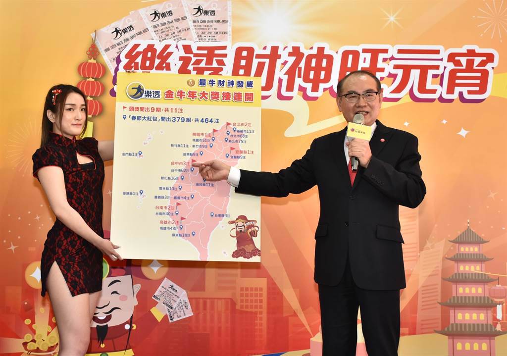 台灣彩券公司總經理蔡國基（右）呼籲民眾把握25日威力彩頭獎上看7.2億元的機會。（林瑞益攝）