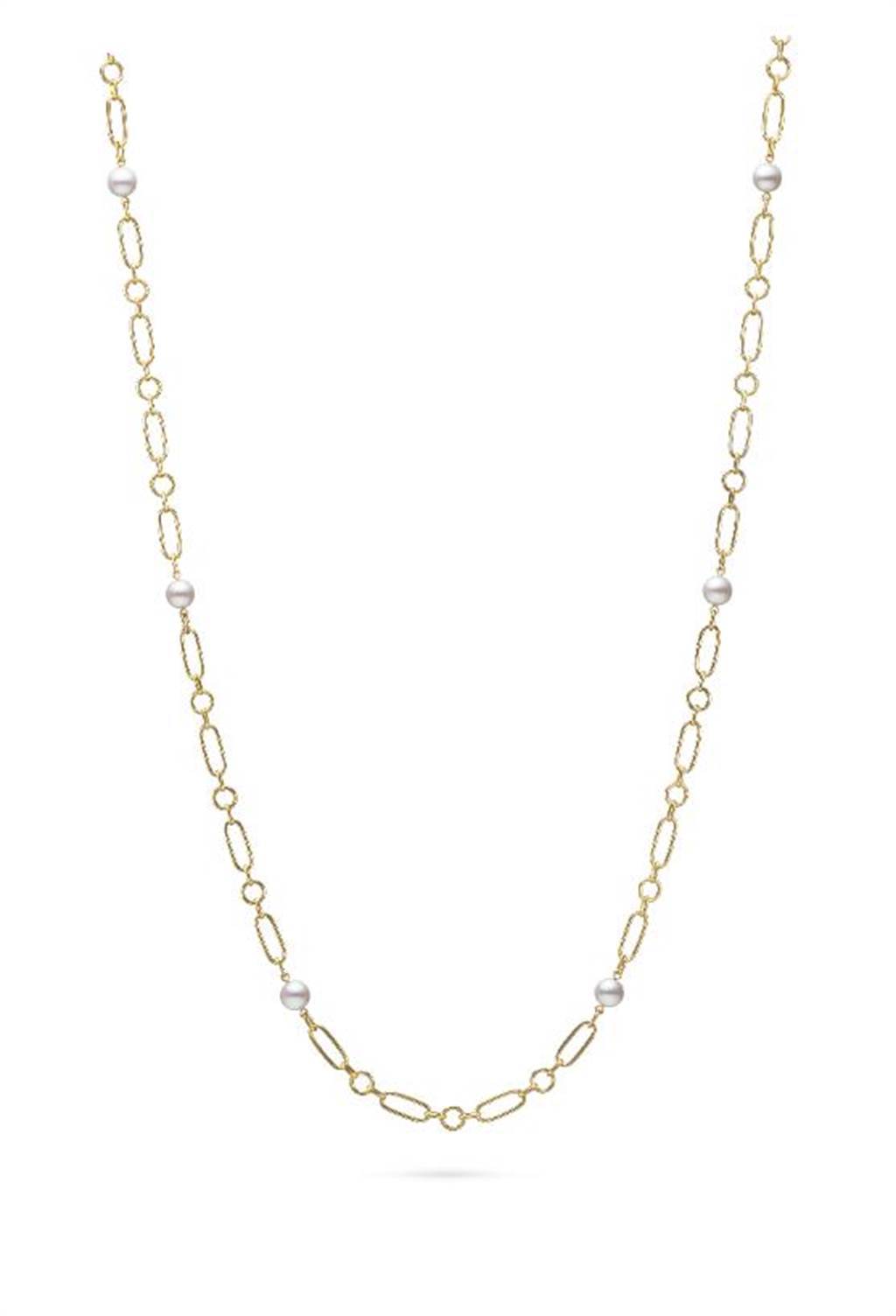 MIKIMOTO M Code系列珍珠長項鍊，K金款62公分， 13萬2000元。（MIKIMOTO提供）