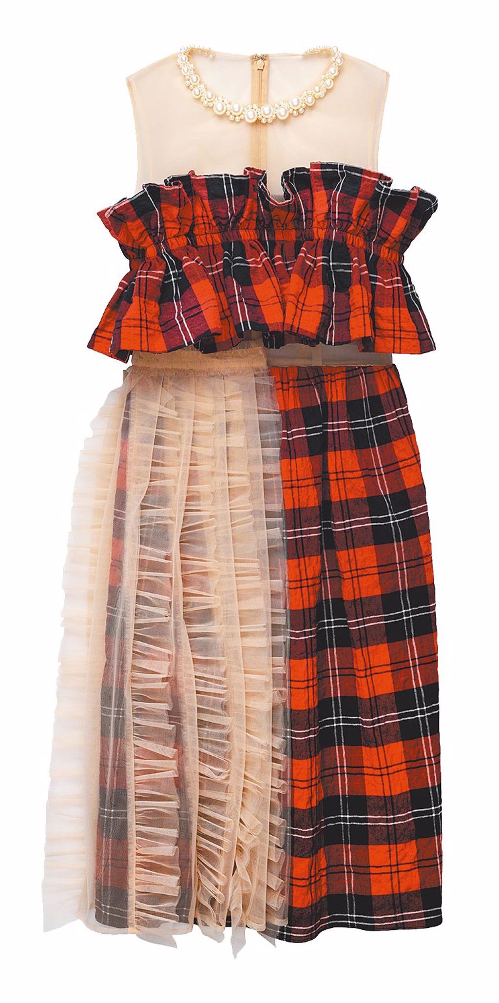 Simone Rocha X H&M格紋薄紗拼接洋裝，4999元。（H&M提供）