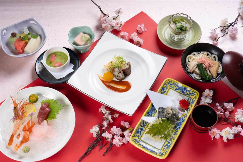 義大皇家酒店柳町日本料理搶粉紅商機，推「春芽櫻花料理套餐」。（天成文旅-繪日之丘提供）