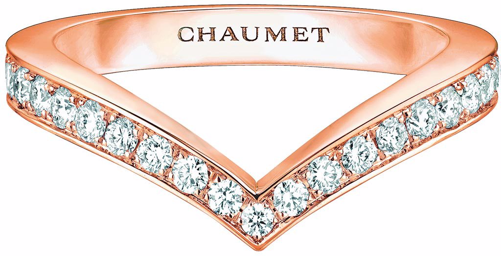 CHAUMET的Josephine Aigrette玫瑰金戒指，12萬9000元。（CHAUMET提供）
