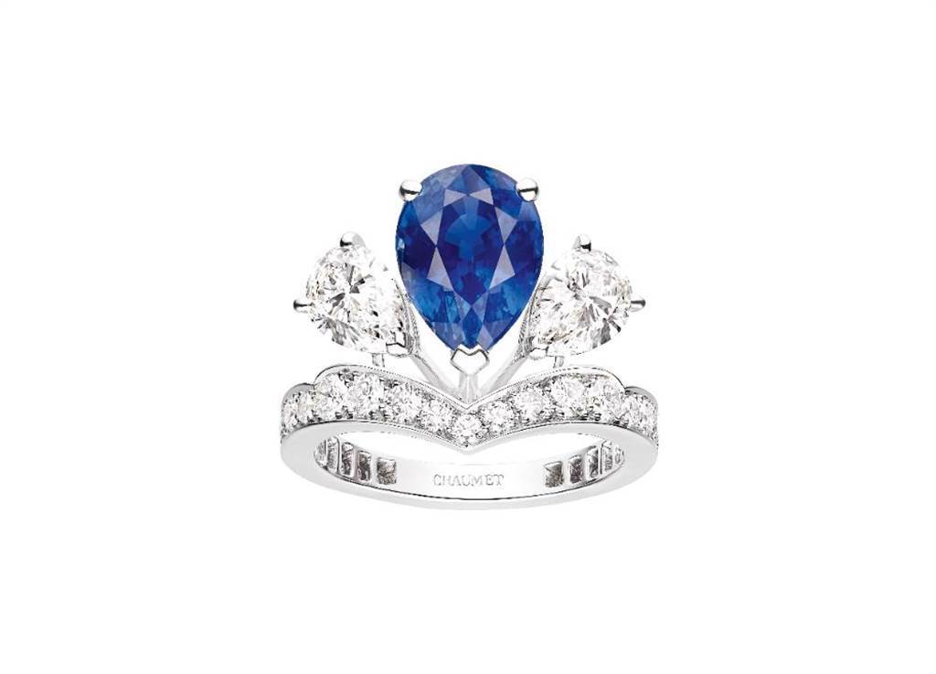 CHAUMET的Josephine Valse Imperiale藍寶石鑽石戒指，價格店洽。（CHAUMET提供）