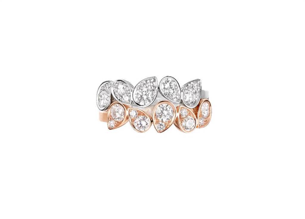 CHAUMET的Josephine Ronde d’Aigrettes珠寶戒指可以疊戴，白金款14萬1000元，玫瑰金款13萬3000元。（CHAUMET提供）