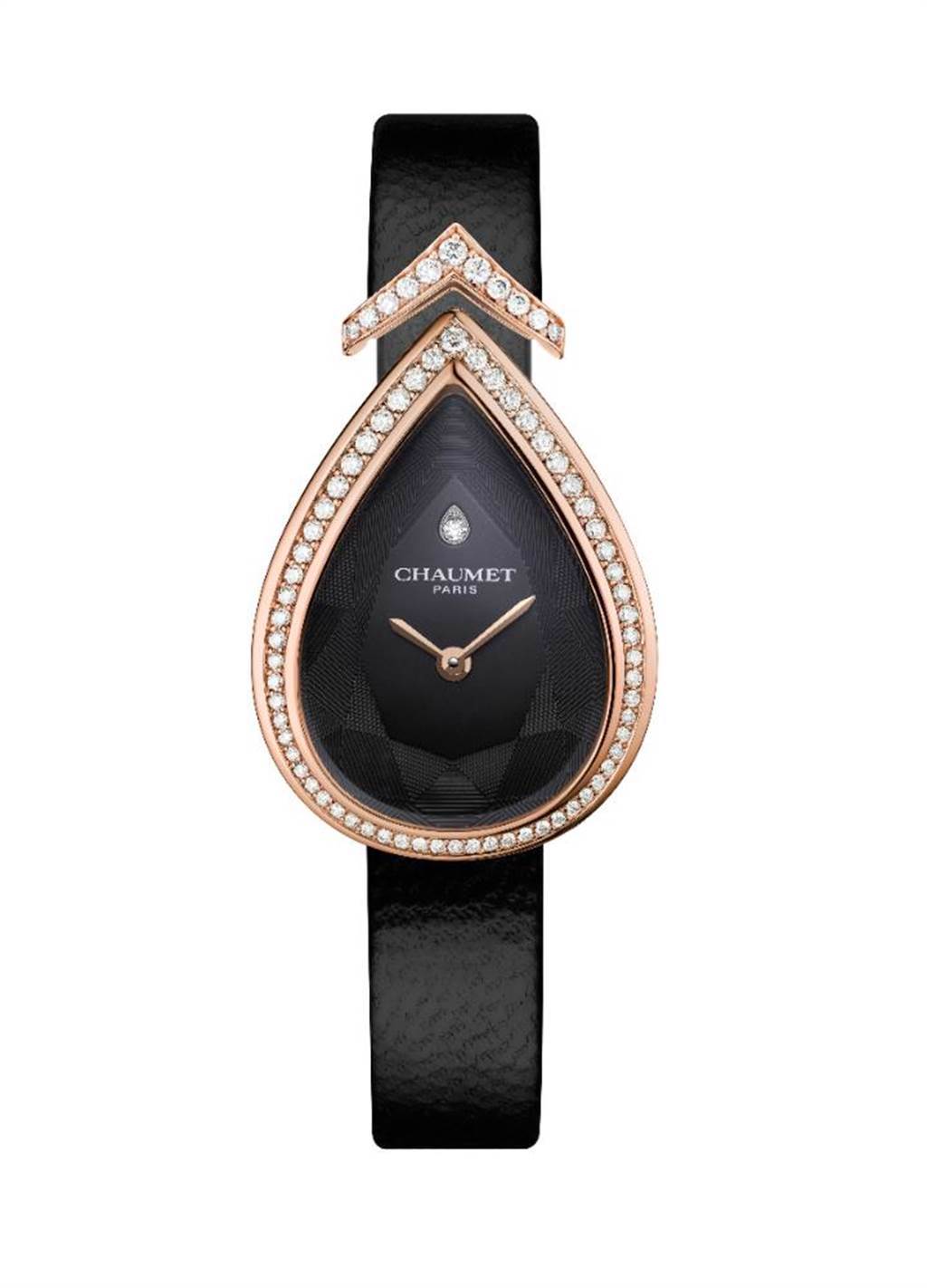 圖十：CHAUMET以梨形鑽石為靈感打造Josephine Duo Eternel玫瑰金表圈鑲款腕表，34萬7100元。（CHAUMET提供）