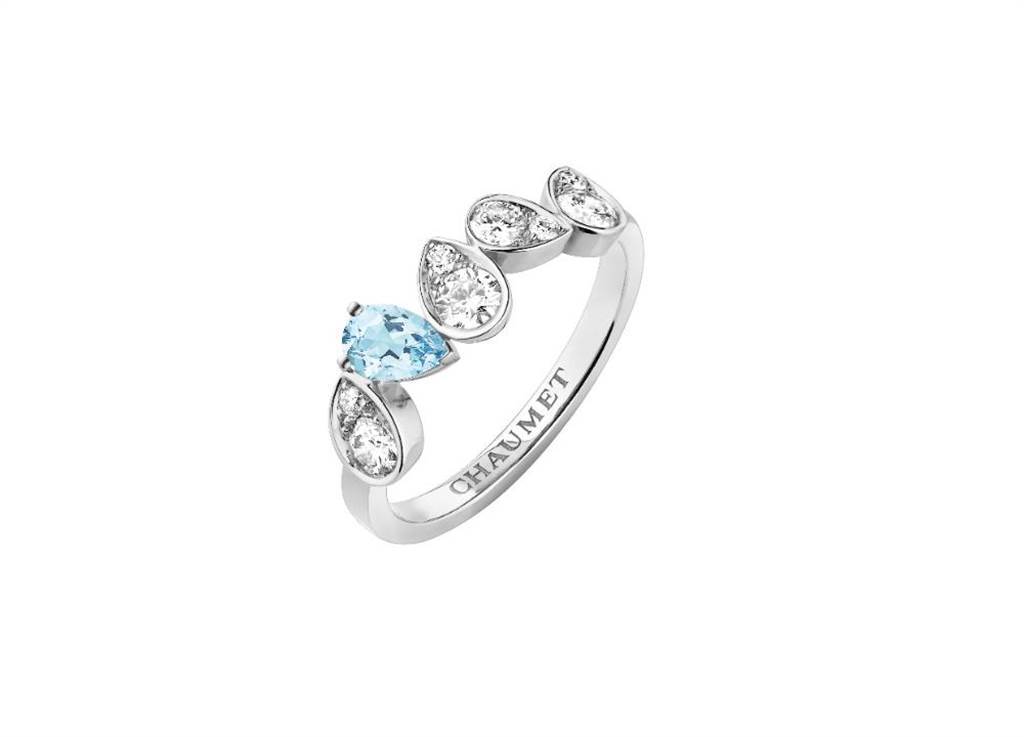 CHAUMET的Josephine Ronde d’Aigrettes海水藍寶鑽石戒指，12萬9000元。（CHAUMET提供）