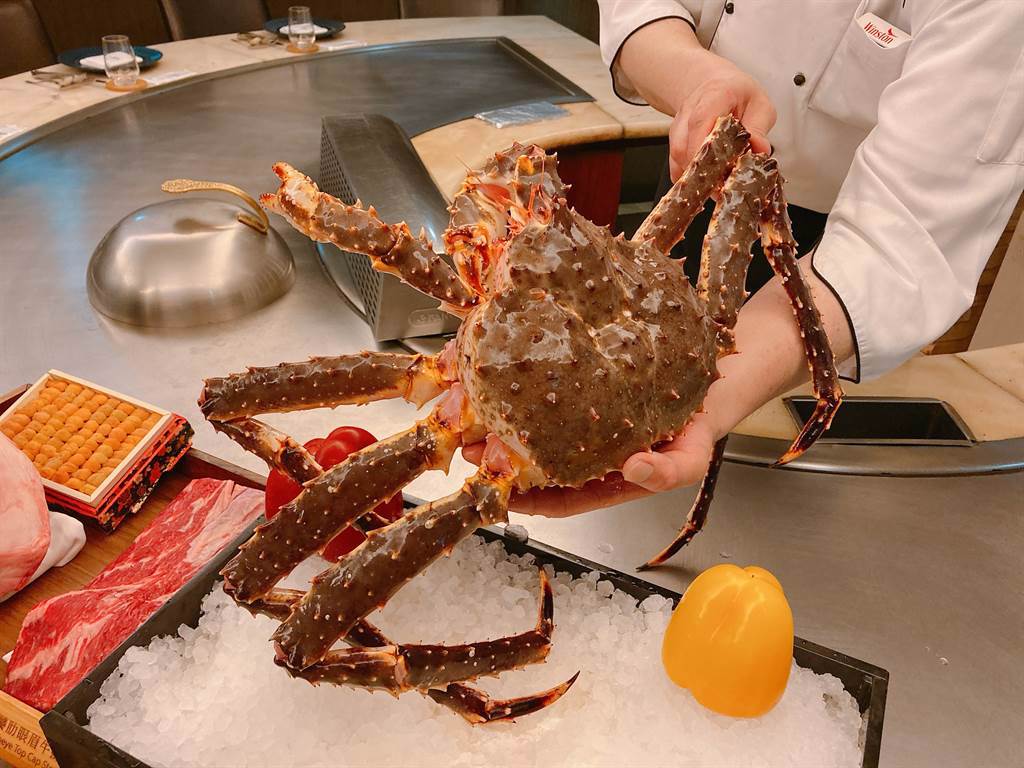 「史上最夢幻無菜單料理」使用巨大的北海道鮮活鱈場蟹。（邱映慈攝）